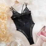 Sexy Women's Jumpsuit Set Sheer Mesh Deep V Comfortable Gathering Double Strap Solid Color Inner - imagine 6