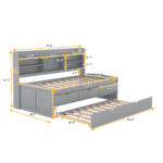 Twin Size Wooden Captain Bed with Built-in Bookshelves,Three Storage Drawers and Trundle Light Grey - imagine 6