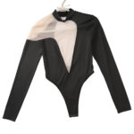 Irregular sexy deep V perspective mesh splicing long sleeved sexy jumpsuit for women
