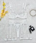Sexy Lingerie Set with Heavy Embroidery and Sheer Mesh Underwire Bra - imagine 8