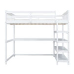 Full Size Loft Bed with Storage Shelves and Under-bed Desk White - imagine 12