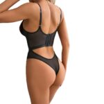 High-Quality Sexy Lingerie European and American Goddess Aura Black and Red Elastic Lace Color-Blocking Strap Bodysuit - imagine 5