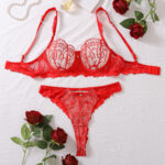 Fashionable and sexy gathering steel ring bra set French mesh see through sexy lingerie two-piece set - imagine 6