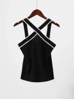 Women Sexy Contrast Sleeveless Backless Top Fashion Elegant Crossover V Neck Casual Vest Summer Female High Street Tops - imagine 6