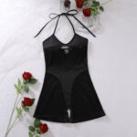 Hollow out lace up neck hanging underwear casual tight fitting hip hugging jumpsuit for women - imagine 5