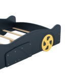 Full Size Race Car-Shaped Platform Bed with Wheels and Storage, Dark Blue+Yellow - imagine 11