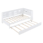Wooden Twin Size DayBed with Twin Trundle, DayBed with Storage Shelf and USB Charging Ports,White - imagine 15