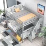 Full over Full Bunk Bed with Two Drawers and Storage, Gray - imagine 6