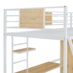 Twin Size Loft bed with L-shape Desk and Wardrobe, White - imagine 9