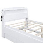 Full Size Platform Bed with Storage LED Headboard  Twin Size Trundle and 3 Drawers White - imagine 5