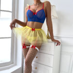 Hollow Mesh Stockings Butterfly Blue Color Block Netting Yellow Sheer Sexy Lingerie European and American Style Four-Piece Set for Women - imagine 4