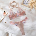 Women's Sexy Spicy Girl Set Personalized Flower Embroidery Steel Ring Gathered Bra Set - imagine 6