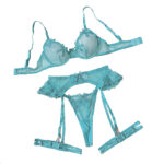 Blue Embroidered Sexy Underwear Set with Perspective Mesh Four Piece Set for Women