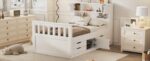 Twin Size Captain Platform Bed Frame with Storage Bookcases and Shelves,Four Drawers,White - imagine 16