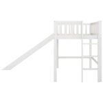 Twin Size Low Loft Bed with Ladder and Slide White - imagine 4