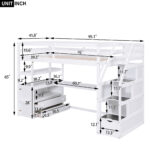 Twin Size Loft Bed with Desk and Shelves Two Built-in Drawers Storage Staircase White - imagine 4