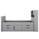 Twin Size Captain Platform Bed Frame with Storage Bookcases and Shelves,Four Drawers, Gray - imagine 7