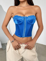 Fish bone steel ring strapless satin vest lace suspender - imagine 5