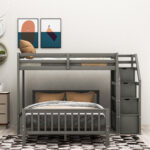 Twin over Full Loft Bed with Staircase Gray - imagine 2