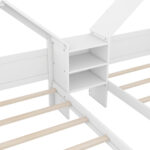 Double Twin Size Platform Bed with House-shaped Headboard and a Built-in Nightstand, White - imagine 13