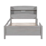 Wood Twin Size Platform Bed with Built-in LED Light Storage Headboard and Guardrail Antique Grey - imagine 10