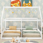 Twin Size House Platform Beds Two Shared Beds White - imagine 3