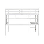 Twin Loft Bed with built-in desk and bookcase of three compartments, Guardrails and Ladder,White - imagine 28