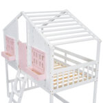 Twin over Twin House Bunk Bed with Roof , Window, Window Box, Door , with Safety Guardrails and Ladder, Pink/White - imagine 16