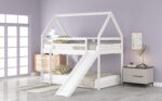 Twin Size Bunk House Bed with Slide and Ladder White - imagine 4