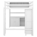 Wood Loft Bed with Cabinet and Bookshelf, Full Size Loft with Wardrobe and Desk for Kids,White - imagine 14