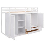 Functional Loft Bed with 3 Shelves, 2 Wardrobes and 2 Drawers, Ladder with Storage, No Box Spring Needed, White - imagine 2