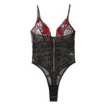 Lace mesh transparent V-neck seductive suspender jumpsuit