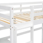 Twin Loft Bed with built-in desk and bookcase of three compartments, Guardrails and Ladder,White - imagine 11