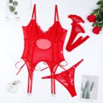 European and American Style Sexy Lingerie Lace Splicing Strap Bow Net Sheer Suspender Two-Piece Stockings - imagine 7