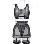 Seductive Transparent Sexy Mesh Top Women's Lingerie Four-Piece Set - imagine 6