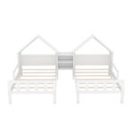 Double Twin Size Platform Bed with House-shaped Headboard and a Built-in Nightstand, White - imagine 14