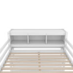 Wood Loft Bed with Cabinet and Bookshelf, Full Size Loft with Wardrobe and Desk for Kids,White - imagine 9