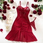 Cross-border Sexy Lace Transparent Temptation Ultra-thin Mesh Dress and Thong Set - imagine 7