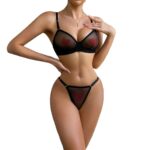 Lingerie Transparent Mesh Three-Piece Sexy Heart-Shaped Rhinestone Bra Set