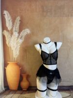 Cross-border Pure Desire Style Pink Sexy Transparent Mesh Skirt Uniform with Gloves Erotic Underwear Set - imagine 6