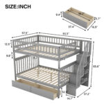 Full over Full Bunk Bed with Two Drawers and Storage, Gray - imagine 5