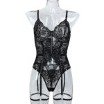 Lace Eyelash Spliced Sequins Style Women's Underwear Slimming Sexy Two-Piece Set - imagine 6
