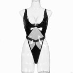 Tight mirror hollow jumpsuit leather jacket PU patent leather shiny leather jacket - imagine 4