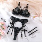Lingerie Sexy Underwear Lace Push-up Transparent Simple Three-piece Set - imagine 6