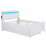Full Size Platform Bed with Storage LED Headboard  Twin Size Trundle and 3 Drawers White - imagine 20