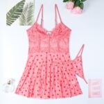 Pink Heart Temptation Cute Dressing Strap Nightgown Transparent Lingerie Set Two-Piece Thong Women - imagine 6