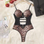 Sexy Women's Strap Leopard Print Transparent Temptation Bodysuit - imagine 2