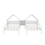 Double Twin Size Platform Bed with House-shaped Headboard and a Built-in Nightstand, White - imagine 7