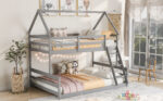 Twin over Full House Bunk Bed with Built-in Ladder Gray - imagine 4