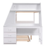 Twin over Full Bunk Bed with Trundle and Built-in Desk, Three Storage Drawers and Shelf,White - imagine 9